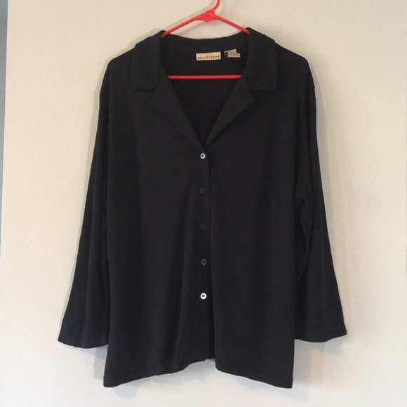 Apostrophe Tops - LONG SLEEVE TOP BUTTON DOWN SHIRT STRETCHY SLINKY